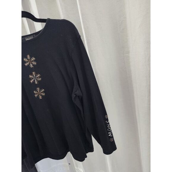 Designers Originals Studio Black Long sleeve tee with sequin snowflakes XL - Picture 2 of 5